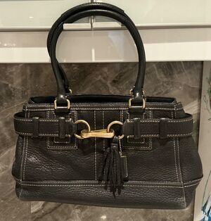 Coach Hampton Black Pebbled Leather Tassel Carryall Handbag Purse Y2K # F13084